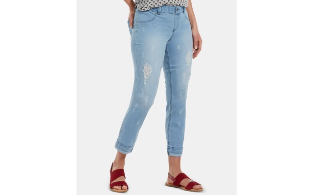  Women’s Ripped & Cuffed Ultra-Soft Denim Girlfriend Skimmer Leggings (Blue, Medium)