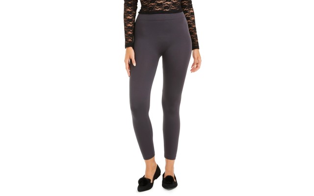  Womens Solid Cozy Lined Seamless Leggings, Cobblestone, Medium / Large