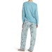  Women’s Sueded Fleece Long Sleeve Tee and Pant 2 Piece Pajama Set, Capri (Starry Teal, Small)
