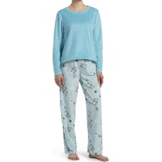 HUE Women’s Sueded Fleece Long Sleeve Tee and Pant 2 Piece Pajama Set, Capri (Starry Teal, Small)