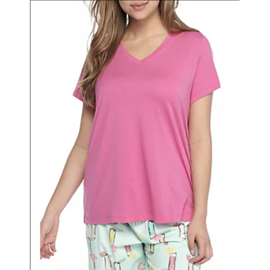  Women’s V-Neck Sleep T-Shirt (Camellia Rose, Medium)