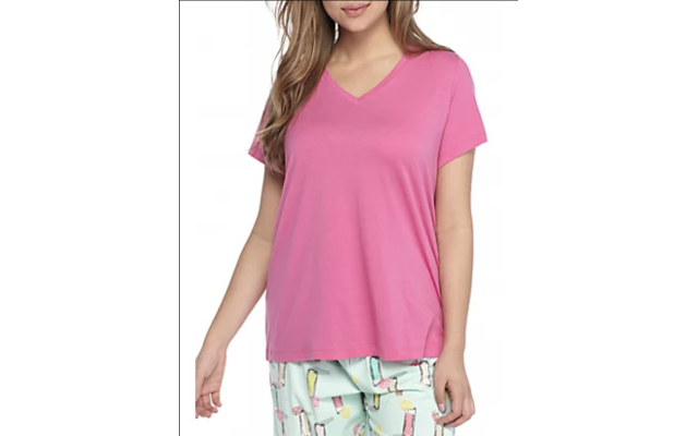  Women’s V-Neck Sleep T-Shirt (Camellia Rose, Medium)