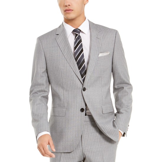  Men’s Modern-Fit Gray Stripe Suit Jacket, Gray Stripe, 50R