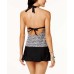  Bump in the Road Printed Push-Up Halter Tankini Top (Black, S)