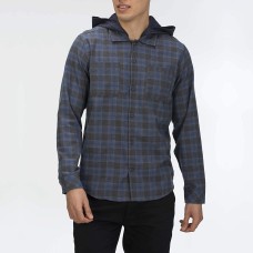 Hurley Men’s Crowley Washed Hooded Long Sleeve Shirt (Blue, XXL)