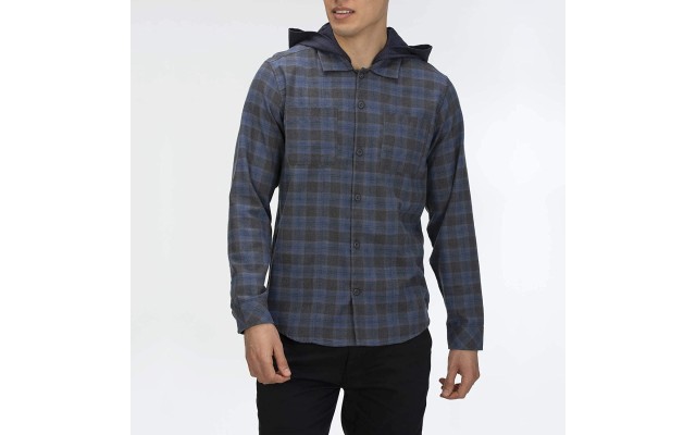  Men’s Crowley Washed Hooded Long Sleeve Shirt (Blue, XXL)