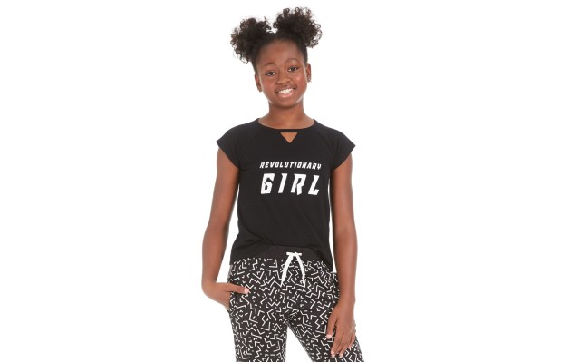  Big Girls Keyhole-Cutout Graphic-Print T-Shirts, Black, X-Large