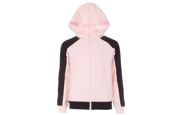  Big Girls Pieced Zip-Up Hoodie (Pastel Pink, L)