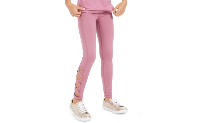  Big Girls Printed Caged Leggings (Purple, L)