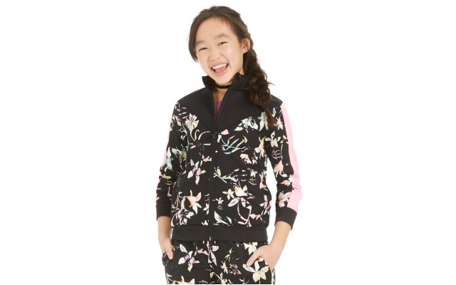  Big Girls Printed Track Jacket (Black, L)