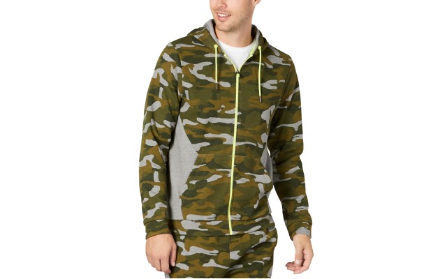  Men’s Colorblocked Camo Jacket (Dark Green, XL)