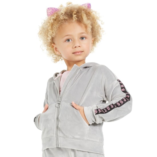  Toddler Girls Velour Zip-Up Hoodie Sweatshirt, Gray, 3T