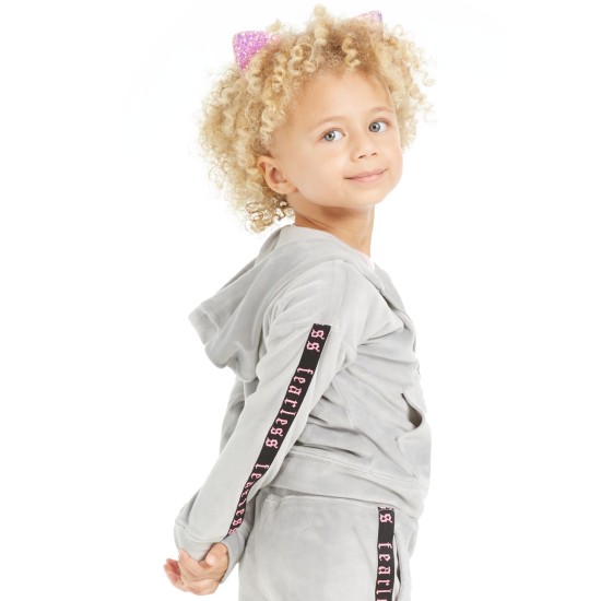  Toddler Girls Velour Zip-Up Hoodie Sweatshirt, Gray, 3T