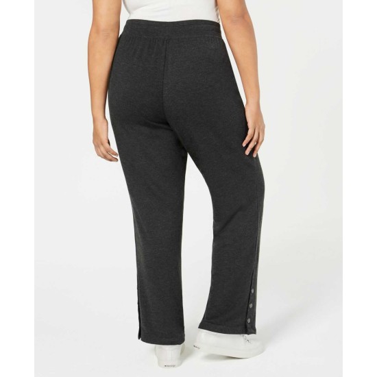  Women's Plus Size High-Rise Side-Snap Sweatpants, Black, 1X