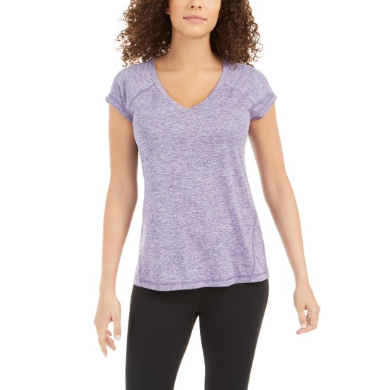  Women’s Rapidry Short Sleeve V-Neck Top Heathered (Purple, XXL)