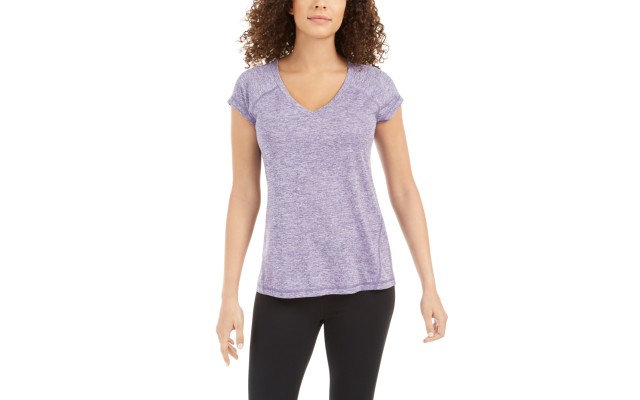  Women’s Rapidry Short Sleeve V-Neck Top Heathered (Purple, XXL)