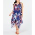Inc Concepts Women Floral Asymmetrical Midi Dress, Navy, 0X