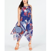 Inc Concepts Women Floral Asymmetrical Midi Dress, Navy, 0X