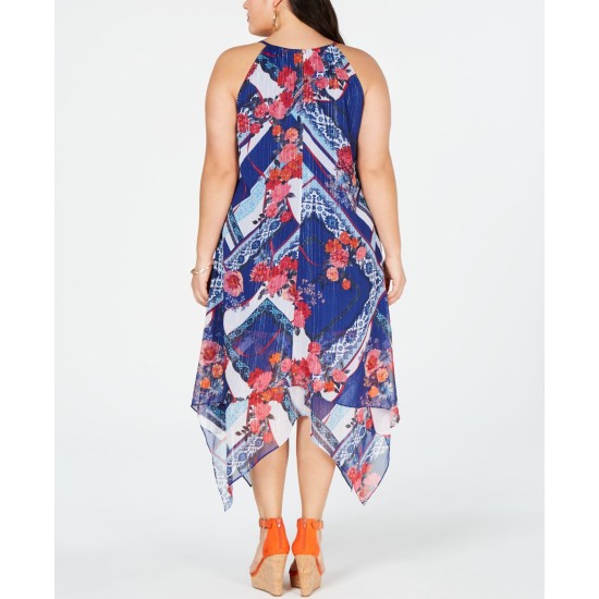 Inc Concepts Women Floral Asymmetrical Midi Dress, Navy, 1X