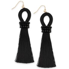 INC Gold-Tone Bead & Thread-Wrapped Circle Tassel Drop Earrings