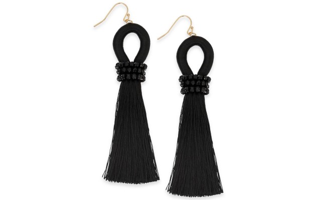 INC Gold-Tone Bead & Thread-Wrapped Circle Tassel Drop Earrings