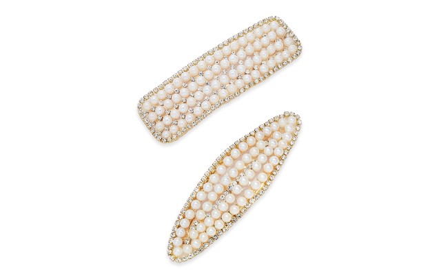  2-Pc. Set Gold-Tone Pavé & Imitation Pearl Hair Clips (Gold)