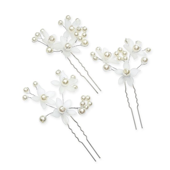  3-Pc. Silver-Tone Imitation-Pearl Flower Hair Pin Set