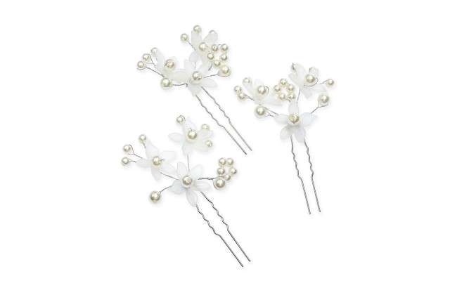  3-Pc. Silver-Tone Imitation-Pearl Flower Hair Pin Set