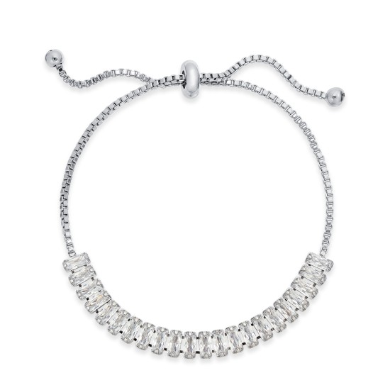  Baguette-Crystal Slider Bracelets, Silver