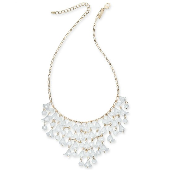  Bead & Imitation Pearl Shaky Flower Statement Necklace