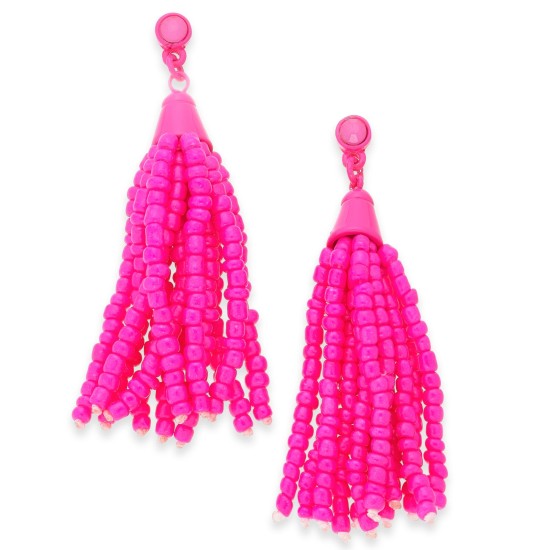  Beaded Fringe Drop Earrings (Pink)