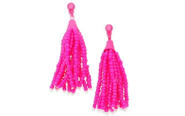  Beaded Fringe Drop Earrings (Pink)