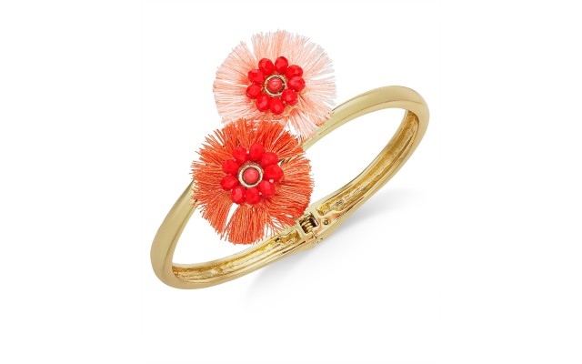  Beaded Fringe Flower Bypass Hinge Bracelet (Gold)