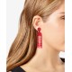  Beaded Tassel Linear Earrings, Red