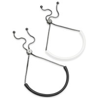 INC International Concepts Black-Tone 2-Pc. Set Enamel Tube Bolo Bracelets, Black/White