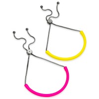 INC International Concepts Black-Tone 2-Pc. Set Enamel Tube Bolo Bracelets, Pink/Yellow