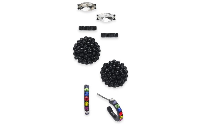  Black-Tone 3-Pc. Set Crystal & Bead Stud Earrings