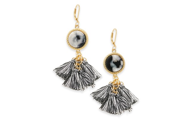 Black Tortoise-Look Multi-Tassel Drop Earrings