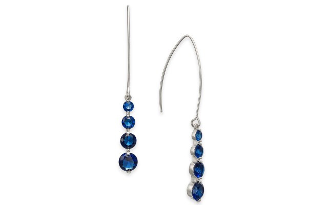  Crystal Graduated Threader Earrings (Blue)