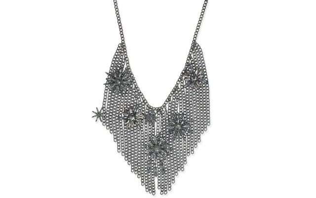  Crystal Starburst Fringe Statement Necklace (Silver)