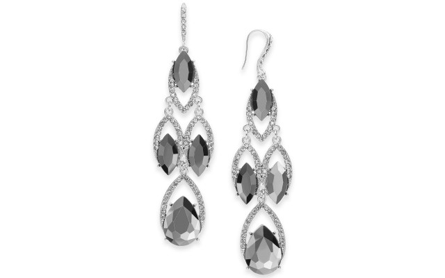  Crystal & Stone Chandelier Earrings (Gold/Orange)