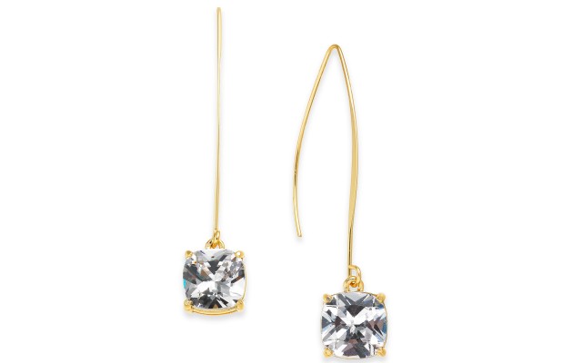  Cubic Zirconia Square Linear Drop Earrings (Gold)