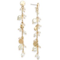 INC International Concepts Disc & Imitation Pearl Shaky Linear Drop Earrings (Gold)