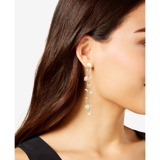  Disc & Imitation Pearl Shaky Linear Drop Earrings (Gold)