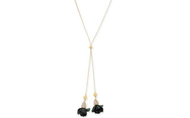   Fabric-Flower 37″ Lariat Necklace, Green