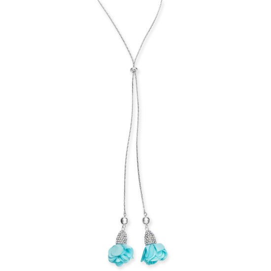   Fabric-Flower 37″ Lariat Necklaces, Blue
