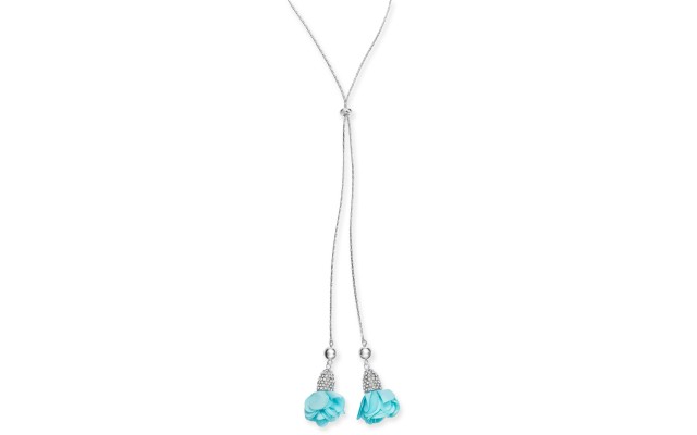   Fabric-Flower 37″ Lariat Necklaces, Blue