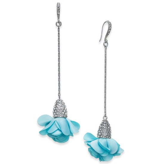  Fabric-Flower Drop Earrings, Blue