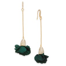 INC International Concepts Fabric-Flower Drop Earrings (Dark Green)