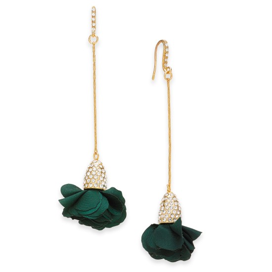  Fabric-Flower Drop Earrings (Dark Green)